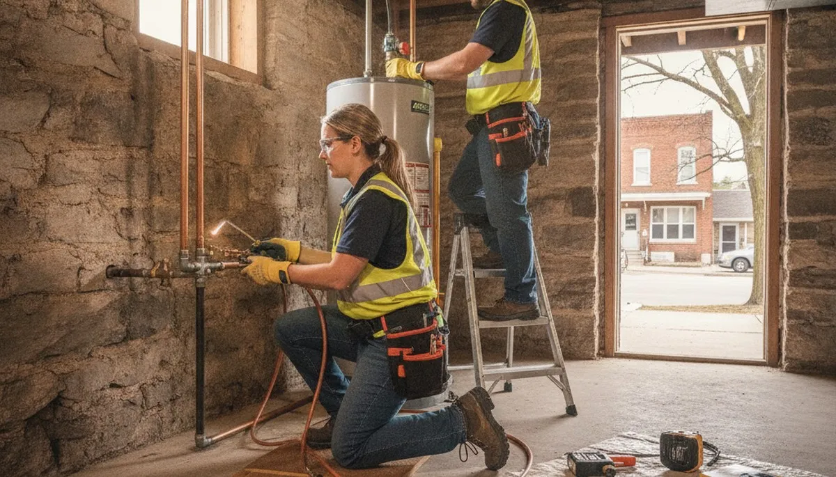 Plumber repairing a pipe in Madison, WI for plumbing repair services