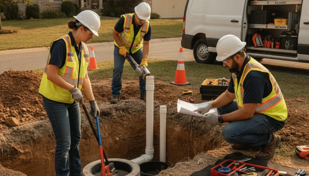 Madison, WI plumber repairing septic system for a local home service call
